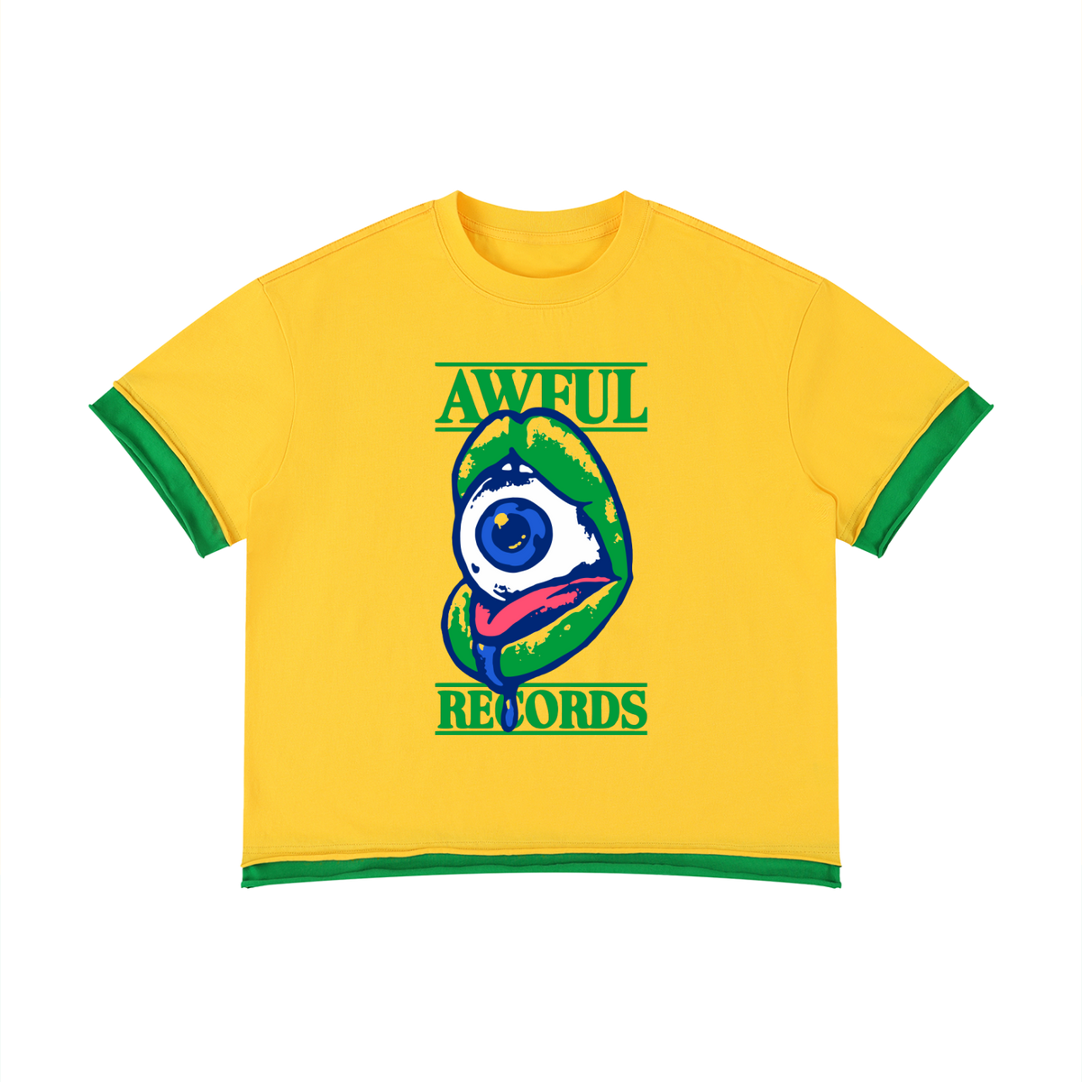 Copa Awful Tee in yellow with green, front view