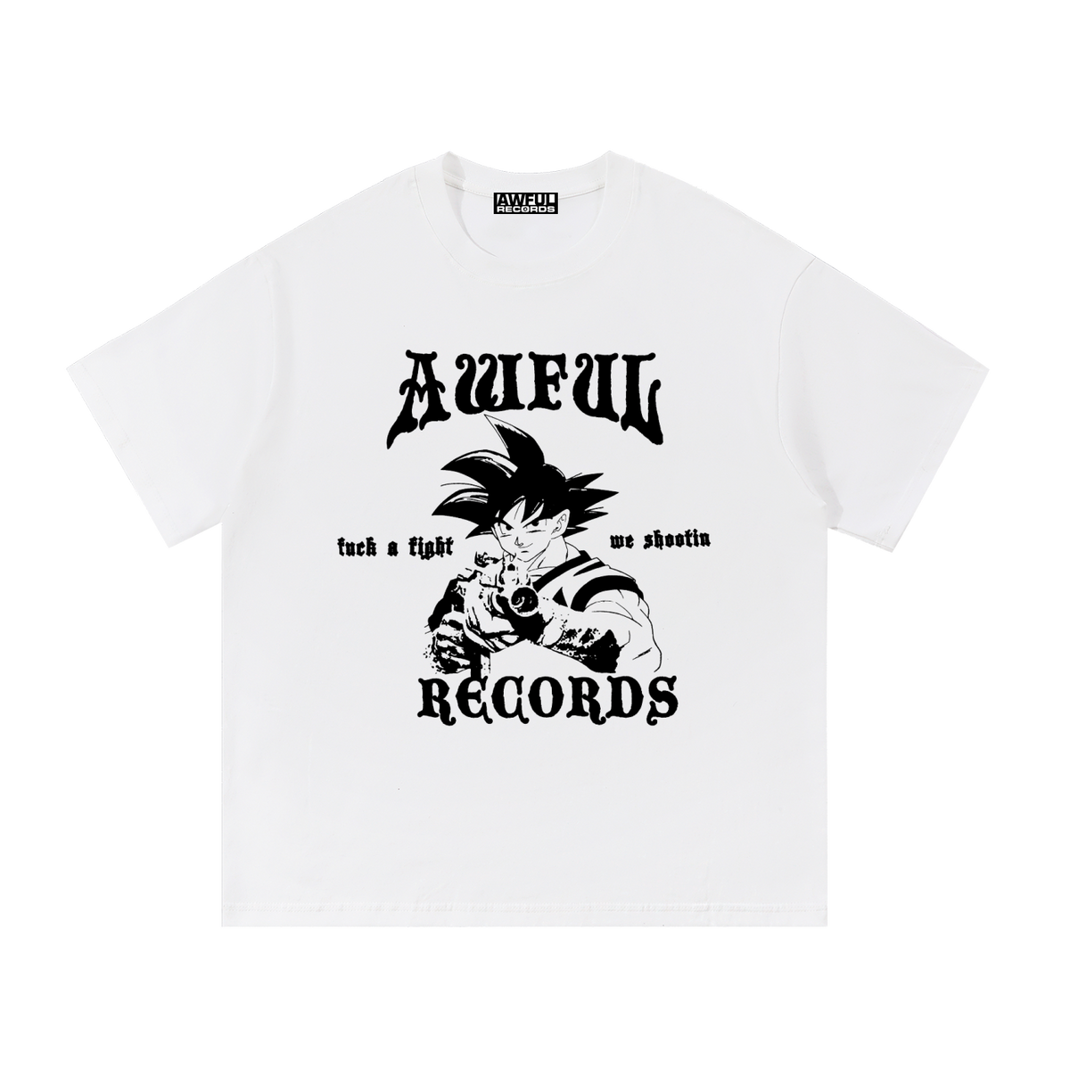 F**k A Fight, We Shootin' tee in white, front view