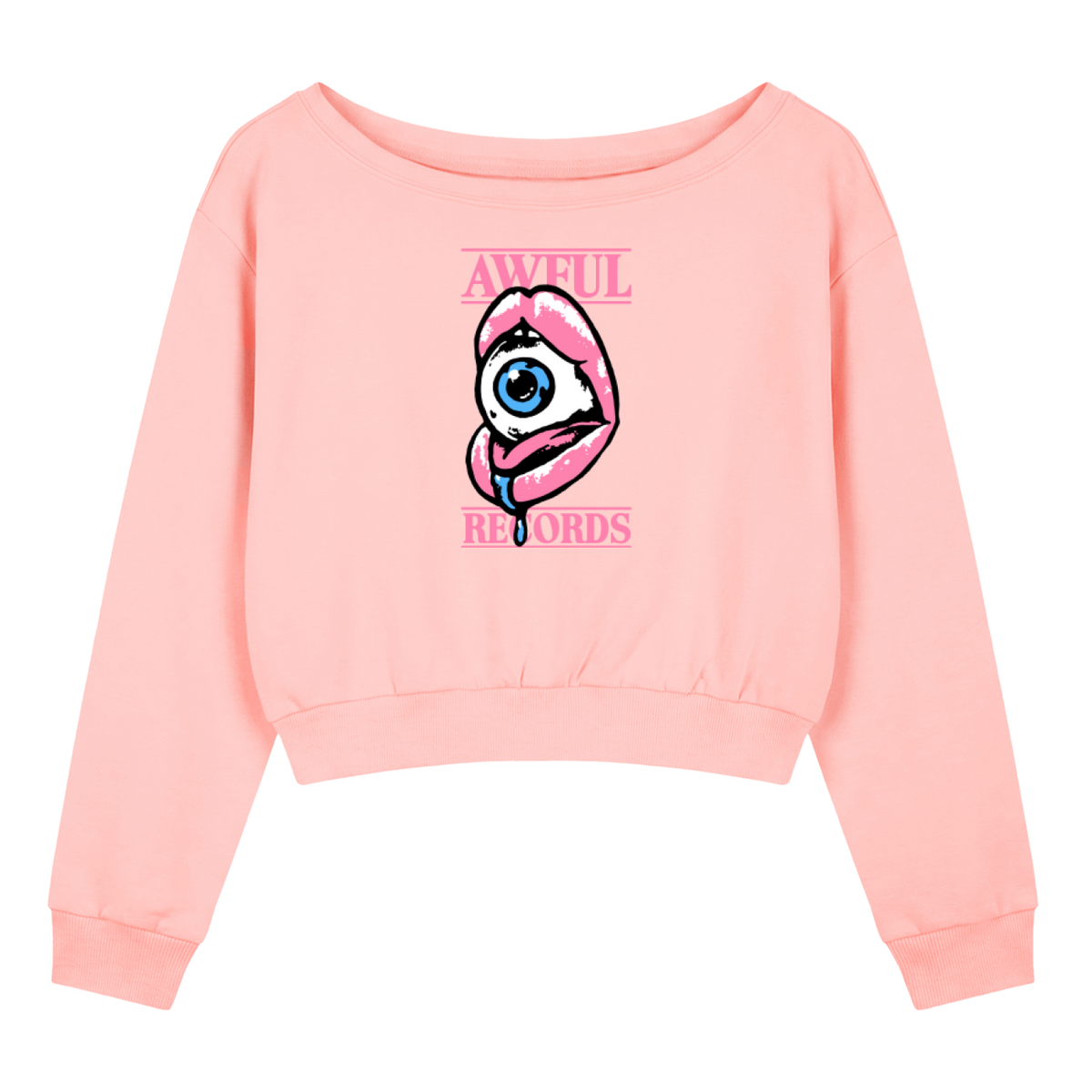 The Awful Off-Shoulder Sweatshirt in pink, front view