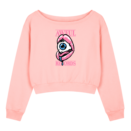 The Awful Off-Shoulder Sweatshirt in pink, front view