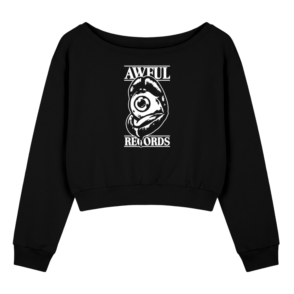 The Awful Off-Shoulder Sweatshirt in black, front view