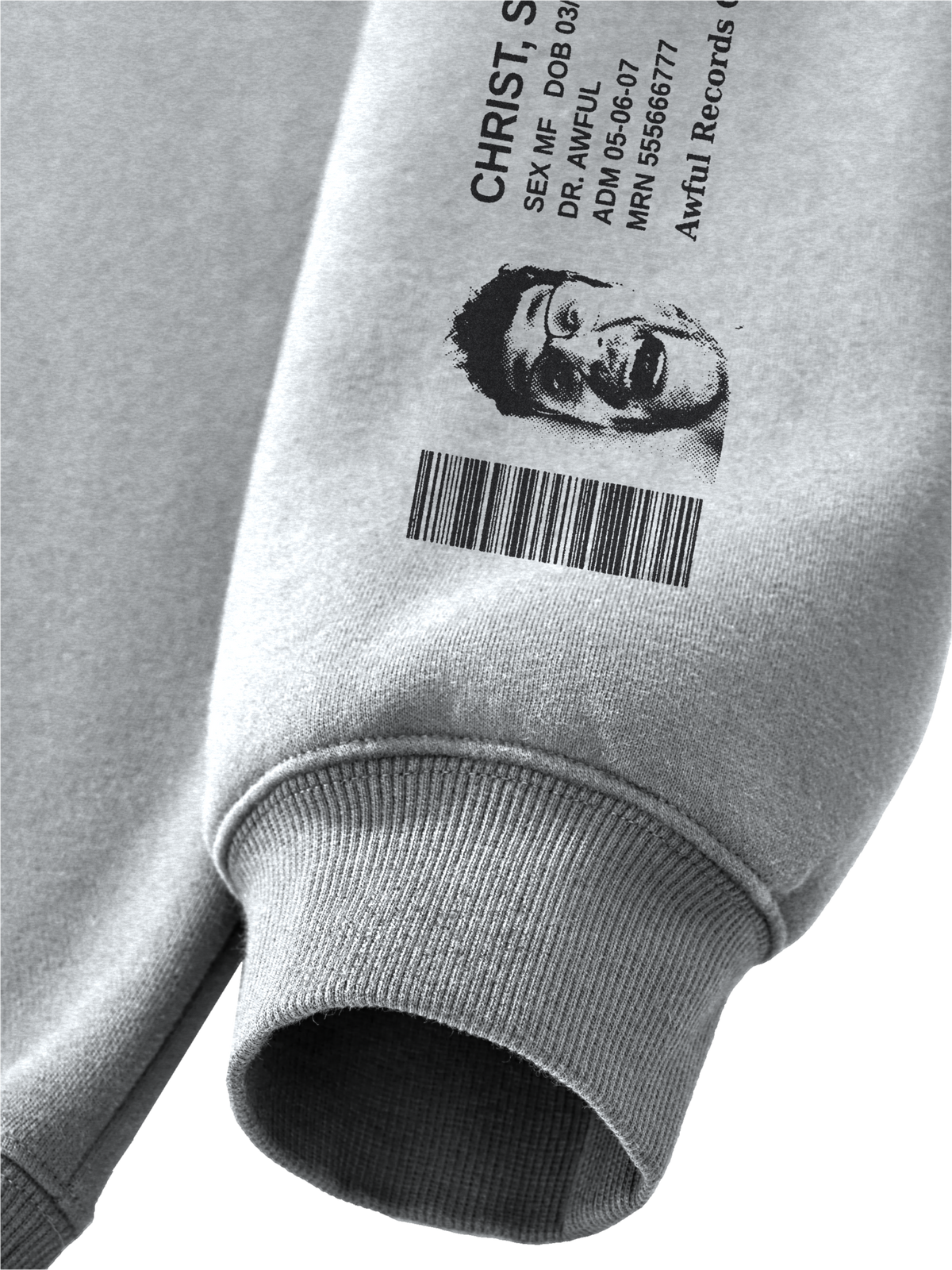 Slug Christ Pediatric Hospital: Hoodie in Flower Grey, hospital wristband sleeve detail