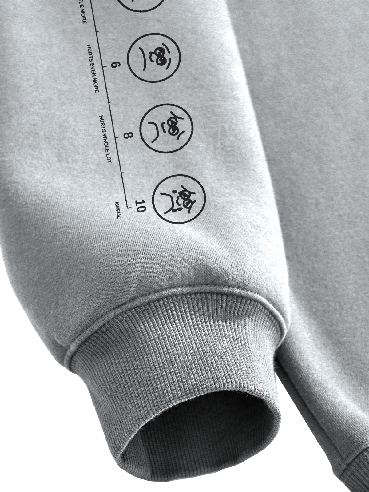 Slug Christ Pediatric Hospital: Hoodie in Flower Grey, pain scale sleeve and cuff detail