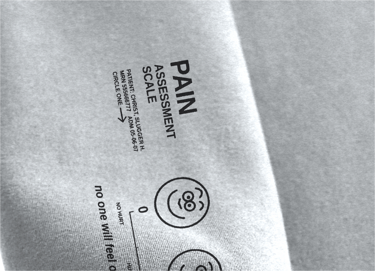Slug Christ Pediatric Hospital: Hoodie in Flower Grey, pain assessment scale sleeve detail