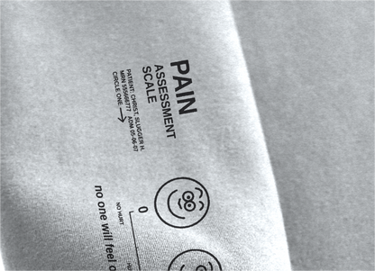 Slug Christ Pediatric Hospital: Hoodie in Flower Grey, pain assessment scale sleeve detail